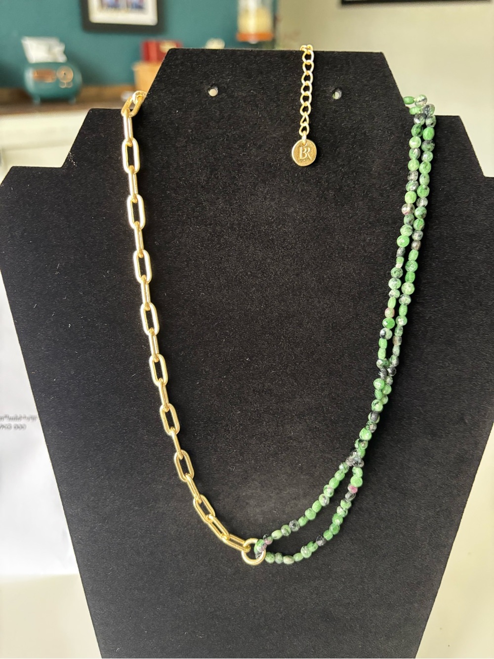 Banana Republic beaded Green and Gold Mixed-Chain Necklace - & Bracelet